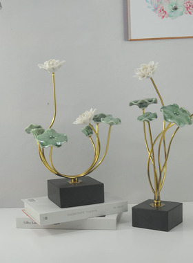 陶瓷工艺品创意礼品样板房现代荷叶花家居办公室软装饰品