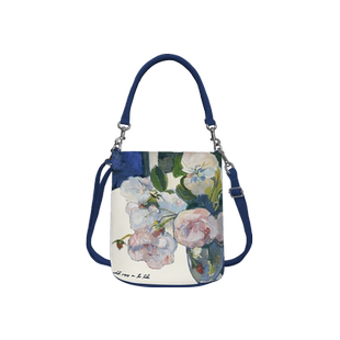 印艺苑原创花瓶白玫瑰帆布通勤高级感小众圆手提斜挎水桶包女夏天