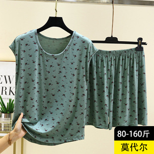 碎花家居服套装 薄款 莫代尔圆领无袖 夏季 休闲睡衣居家大码 T恤短裤