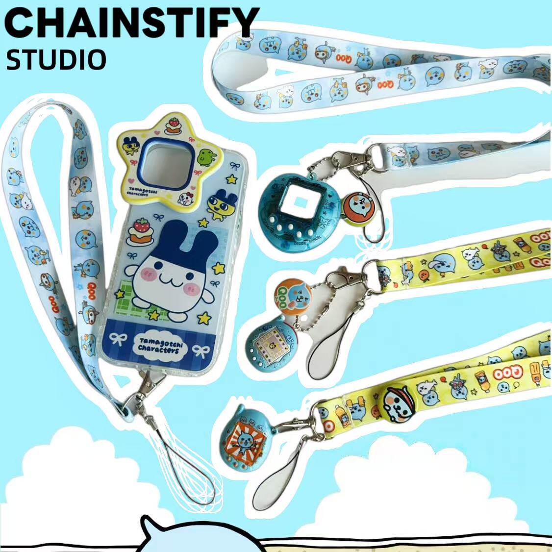 可爱卡通酷儿手机挂件尼龙绳挂饰包挂钥匙扣吊坠挂链挂绳百搭蓝色