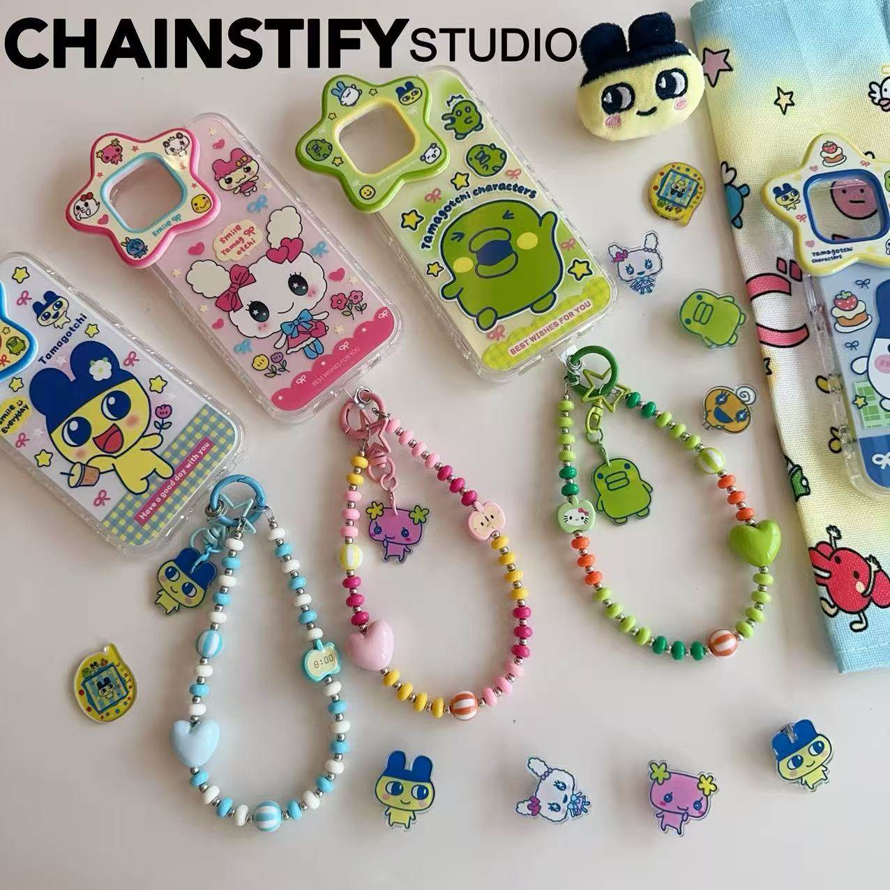 糖果色串珠可爱卡通拓麻歌子手机链甜心吉包包挂件钥匙扣手机挂绳