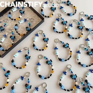 卡通小猫手机链日韩ins风可爱卡通手机挂绳蓝色钥匙扣包挂件挂饰