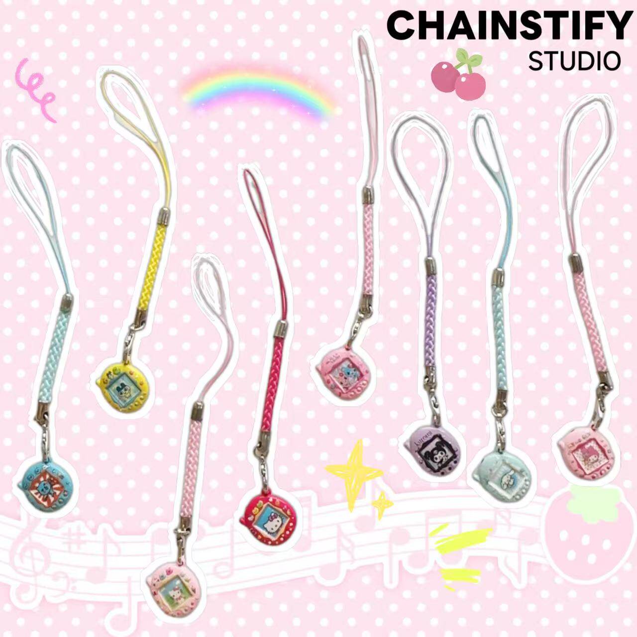 拓麻小挂件可爱麻美吉卡通KT猫尼龙手机挂绳包包挂饰钥匙圈吊坠新