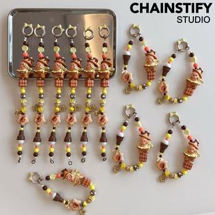 幸运饼干星星人手机链冰激凌手机挂绳改娃串珠包包挂件钥匙扣礼物