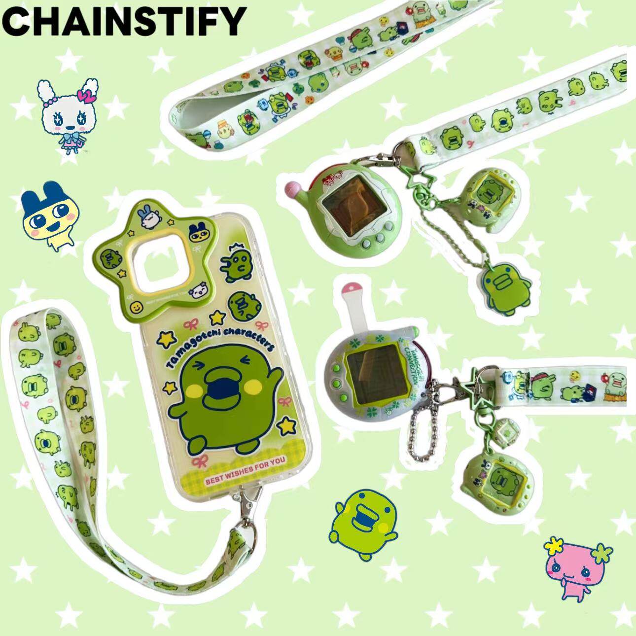 卡通绿色大嘴吉手机挂绳包包挂链钥匙扣拓麻歌子潮玩挂件手机链