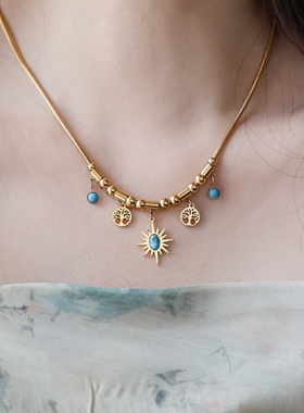 生命之树蓝松石项链钛钢不褪色