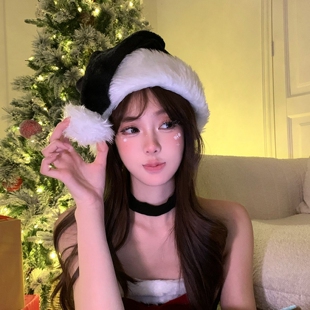 圣诞帽甜酷帽子冬季女生红色毛绒节日装扮儿童成人圣诞发饰头饰