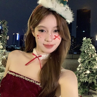 毛绒红色蝴蝶结chocker项圈女潮秋冬项链配饰颈链圣诞节新年饰品