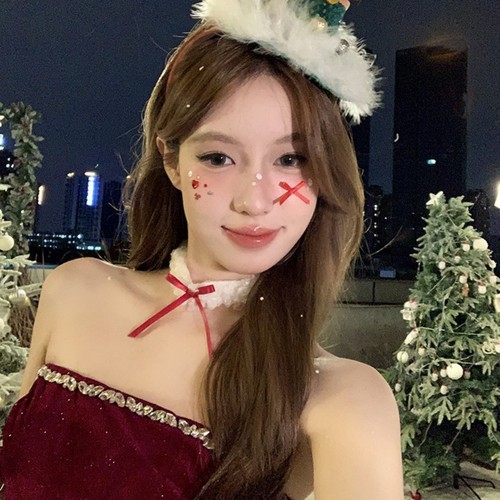 毛绒红色蝴蝶结项链秋冬