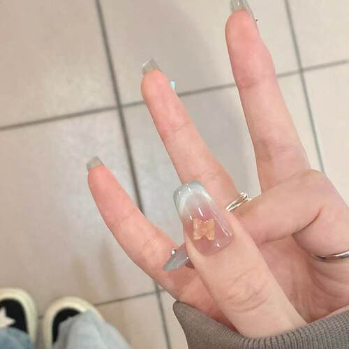 夏季小清新美甲穿戴甲显白学生甲清凉薄荷曼波氧气猫眼法式美甲贴