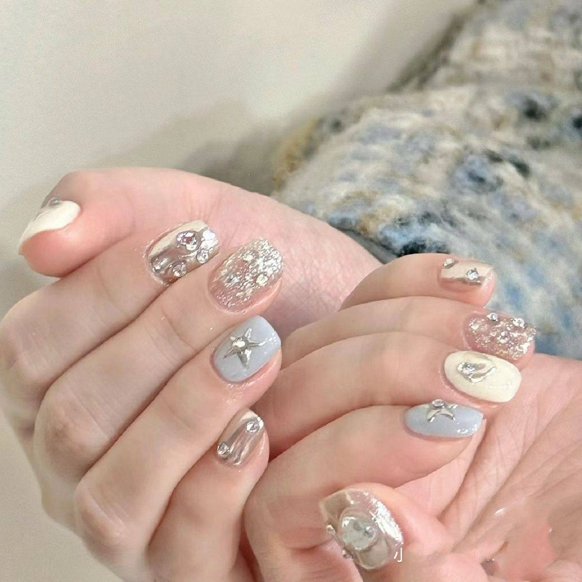 纯手工儿童穿戴甲女童美甲成人通用雾霾蓝手工指甲春夏韩系辣妹星,彩妆/香水/美妆工具,穿戴甲/甲片,淘宝优惠券,粉丝福利购,淘宝优惠卷