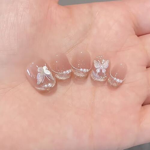温柔纯手工穿戴甲法式腮