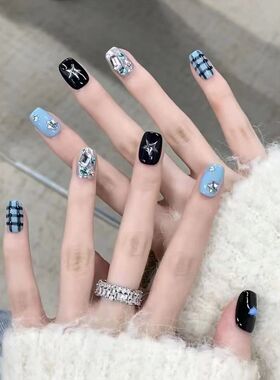 纯手工儿童穿戴甲女童穿戴甲纯手工美甲新款显白摩卡指甲贴片星星