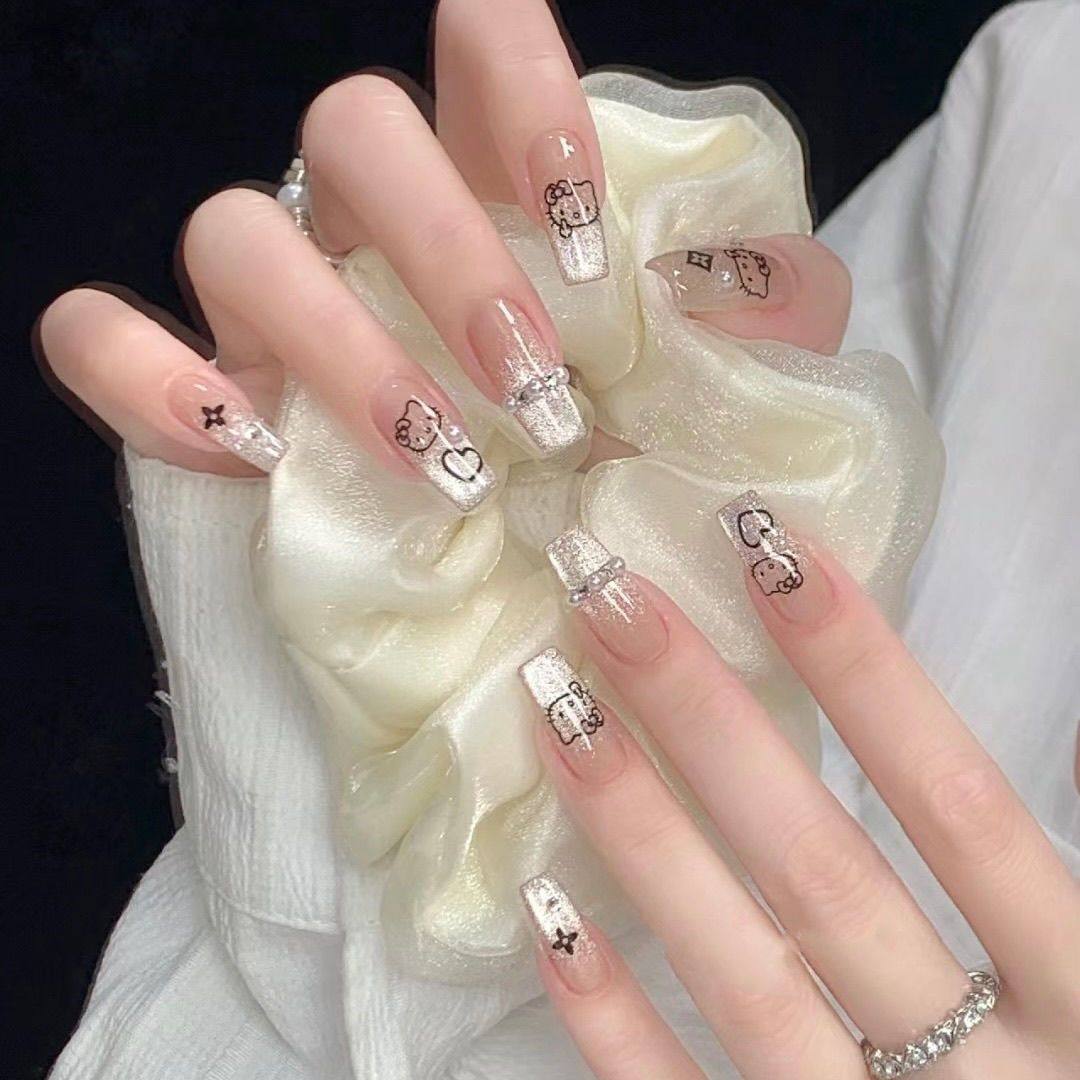 纯手工儿童穿戴甲女童美甲手工穿戴甲中长款猫眼黑色kitty猫咪美,彩妆/香水/美妆工具,美甲工具,淘宝优惠券,粉丝福利购,淘宝优惠卷