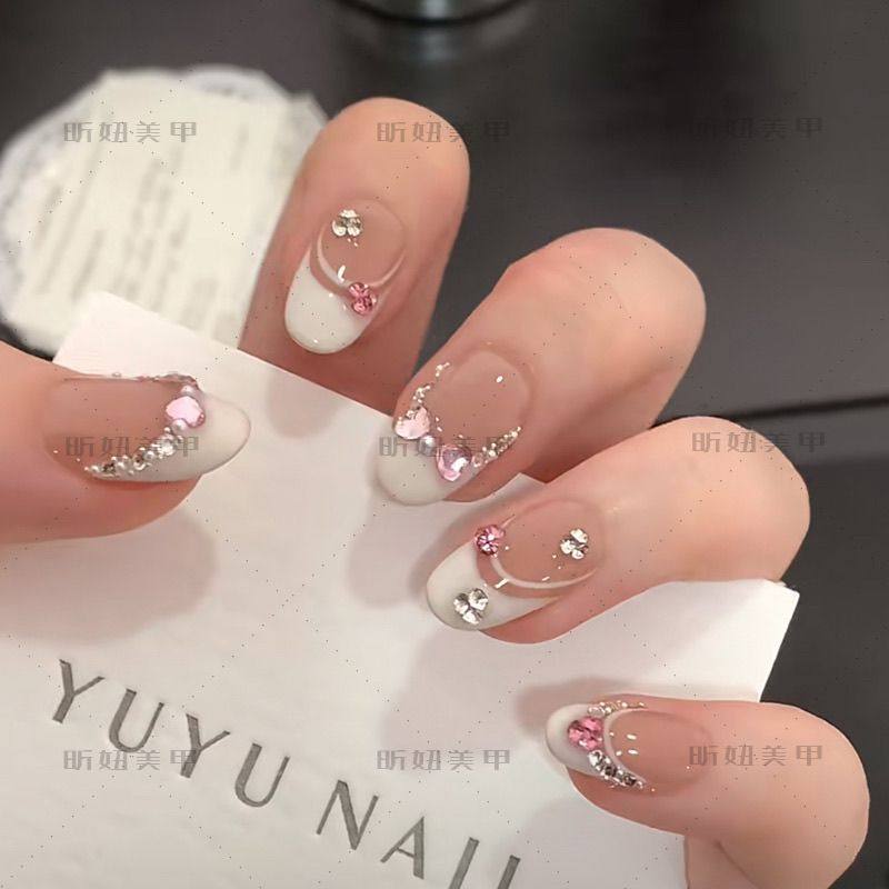 纯手工儿童穿戴甲女童珠心之恋奶白法式粉色爱心拼钻美甲温柔甜美,彩妆/香水/美妆工具,穿戴甲/甲片,淘宝优惠券,粉丝福利购,淘宝优惠卷