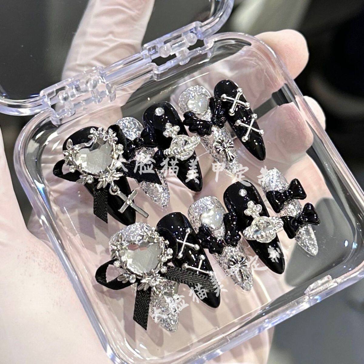 纯手工儿童穿戴甲女童美甲穿戴甲美甲片指甲贴千禧辣妹y2k黑色显,彩妆/香水/美妆工具,穿戴甲/甲片,淘宝优惠券,粉丝福利购,淘宝优惠卷