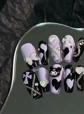 纯手工儿童穿戴甲女童美甲卡通可爱库洛米穿戴式美甲贴片中长款假