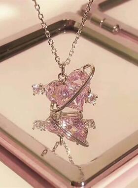 necklace women桃心恋爱星球项炼女ins小众甜美粉钻爱心锁骨炼