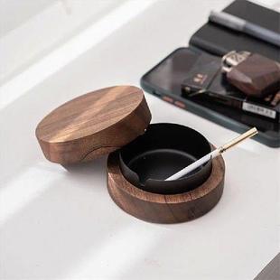 With Ashtrays Lid Covered Ashtray Walnut Windproof Wood