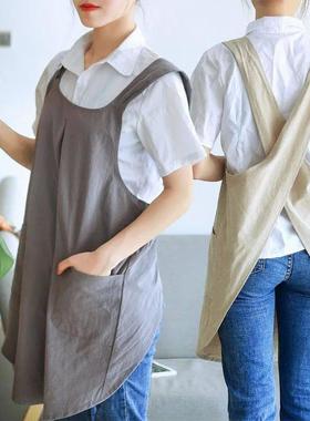 Cotton And Linen Apron Smock Women Men kitchen Anti-fouling