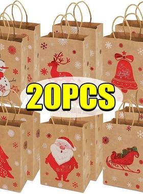 20/1PCS Christmas Kraft Paper Bags Santa Claus Snowman Candy