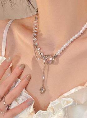 Tassel Love Pearl Necklace流苏爱心珍珠项炼 炼 女锁骨炼配饰颈