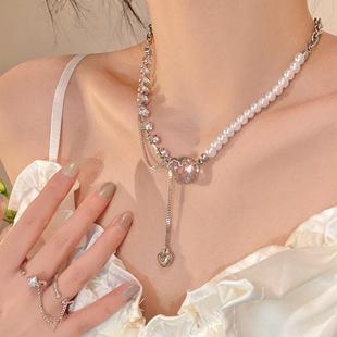炼 Tassel Necklace流苏爱心珍珠项炼 Pearl 女锁骨炼配饰颈 Love