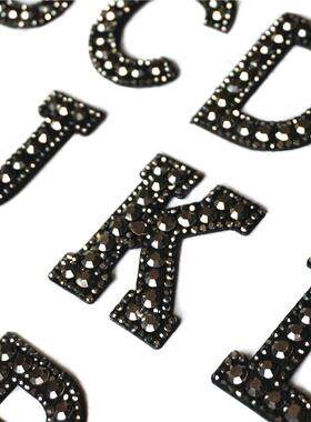 Black Rhinestones 26 Alphabet Letters ABC Sew Iron On Patche