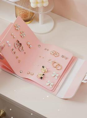 1pc PU Leather Ear Stud Storage Bag， Multi-layer Jewelry Fi