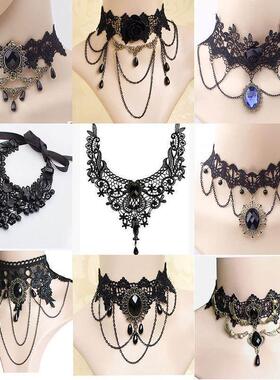 Gothic Style Jewelry Set Vintage Lace Choker Necklace Ring H