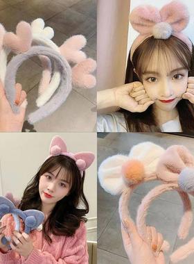 Cute Fluffy Headband For Women Sweet Cat Ear Antler Bow Plus