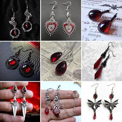 Vintage Gothic Vampire Witch Black Rose Earrings for Women 2