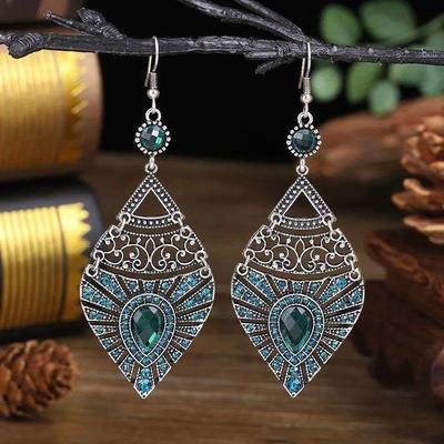 Bohemian Ethnic Long Blue Acrylic Crystal Water Drop Earring