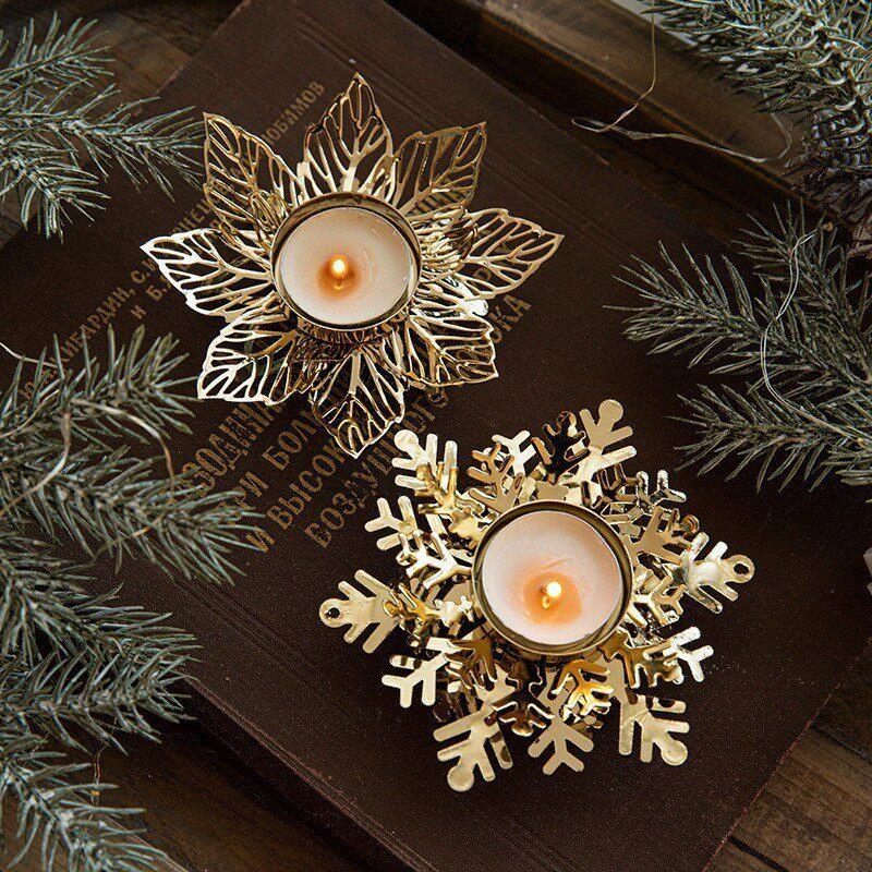 Gold Iron Christmas Candle Holder, Snowflake Centerpiece