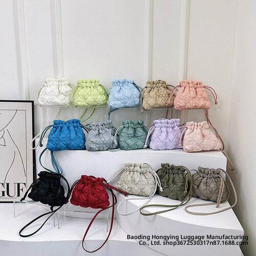Lingge drawstring drawstring mouth bucket bag