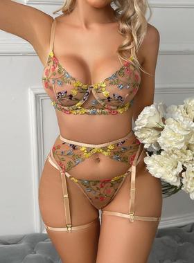 Sexy underwear embroidery multicolor bra four piece set