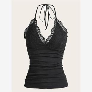 Black Lace Women Grunge Summe Top Punk Halter Goth Patchwork