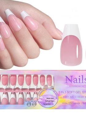 French Gel Nail Tips - French Tip Press on Nails Pink Medium