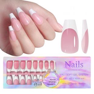 French Gel Nail Tips - French Tip Press on Nails Pink Medium