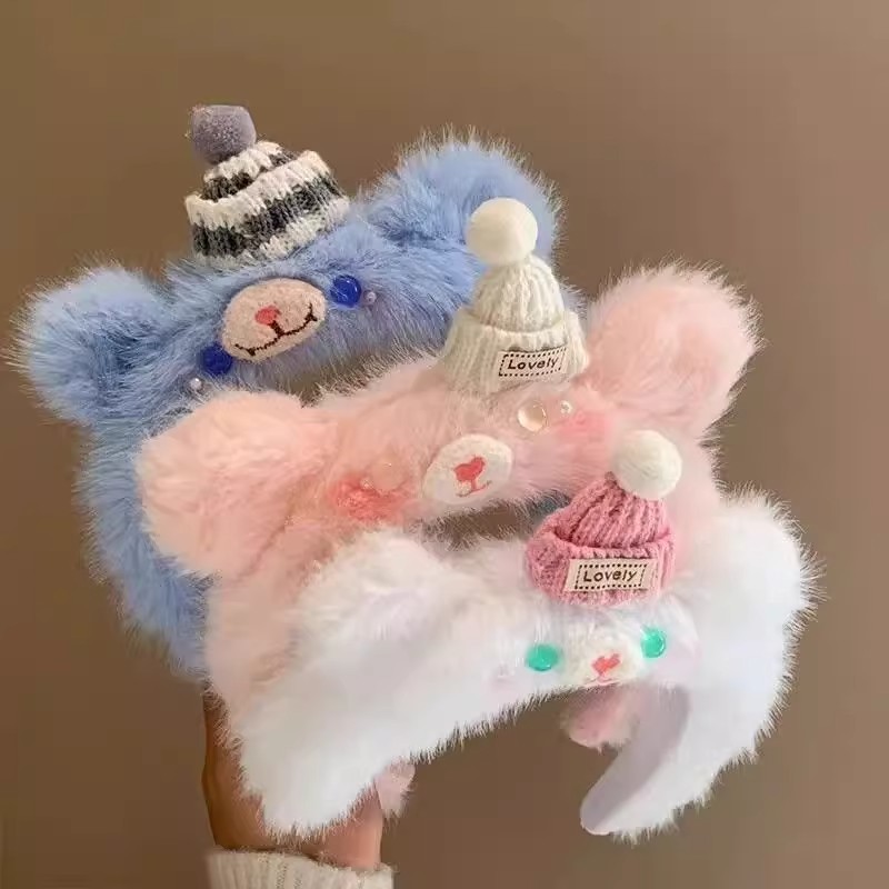 可爱毛绒白色小熊耳朵发箍