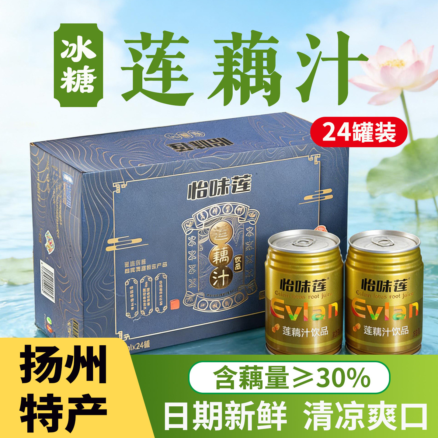 扬州宝应特产怡味莲冰糖莲藕汁生榨果蔬汁清凉饮品饮料24罐礼袋装
