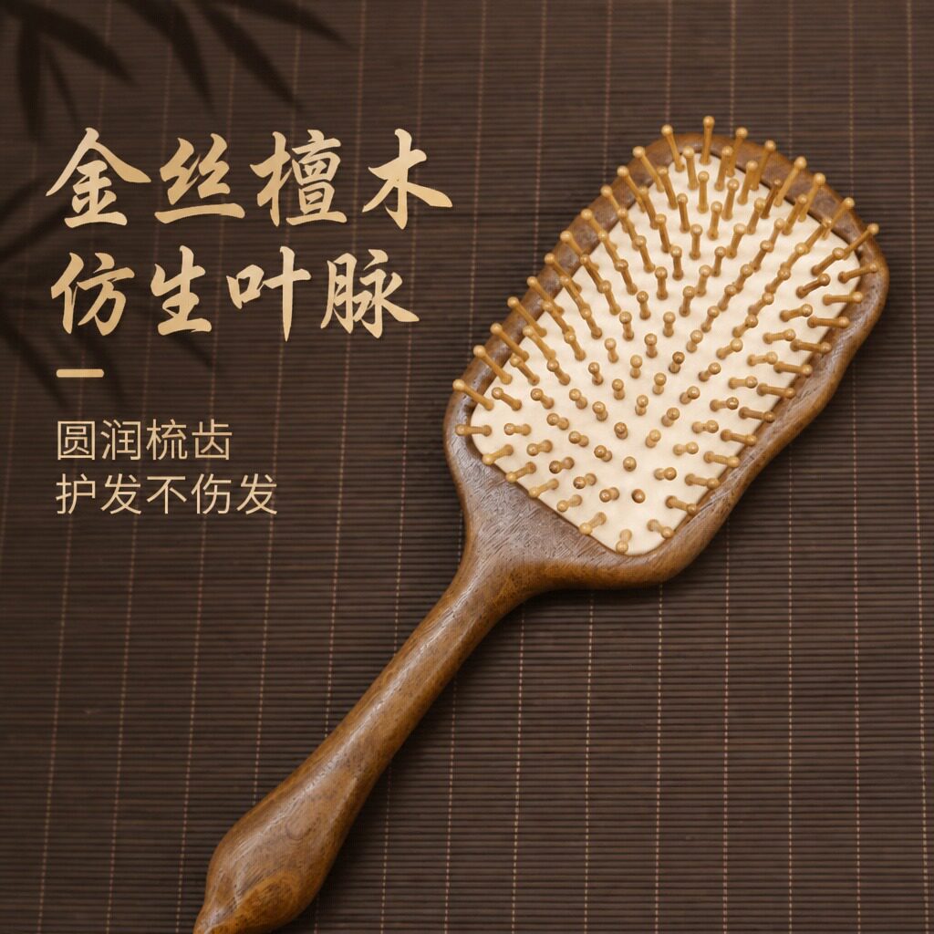 金丝檀木气垫梳加长大号气囊梳顺发头皮经络按摩梳绿檀木梳子