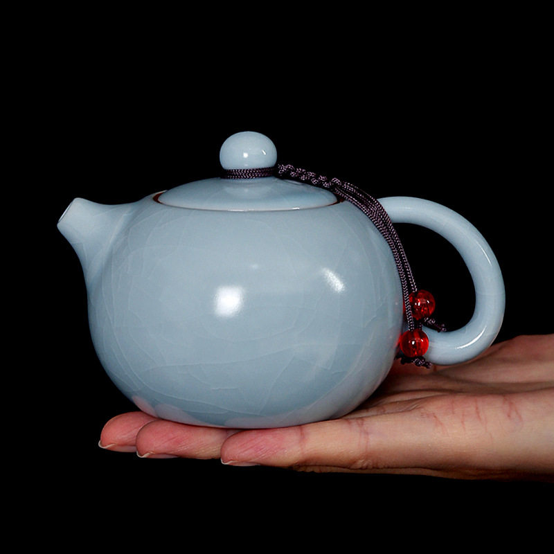 汝窑西施茶壶开片可养纯手工小号单壶家用泡茶器冰裂釉陶瓷茶具