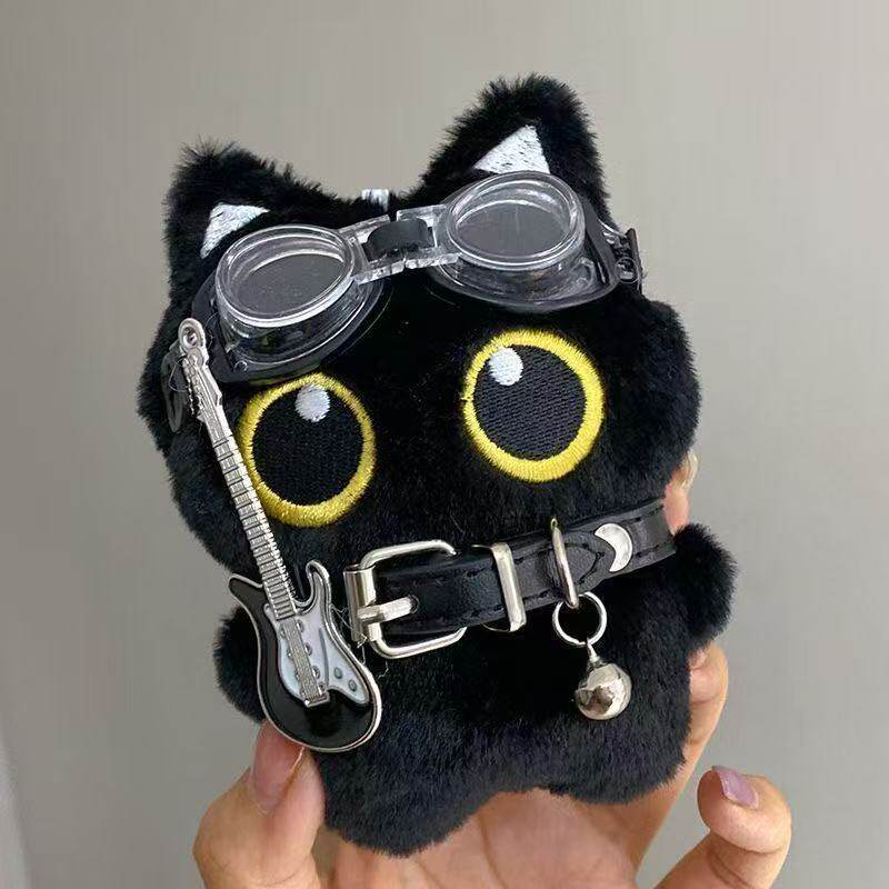 大眼黑猫挂件朋克风小黑猫毛绒钥匙扣包包挂件摇滚小猫节日小礼物