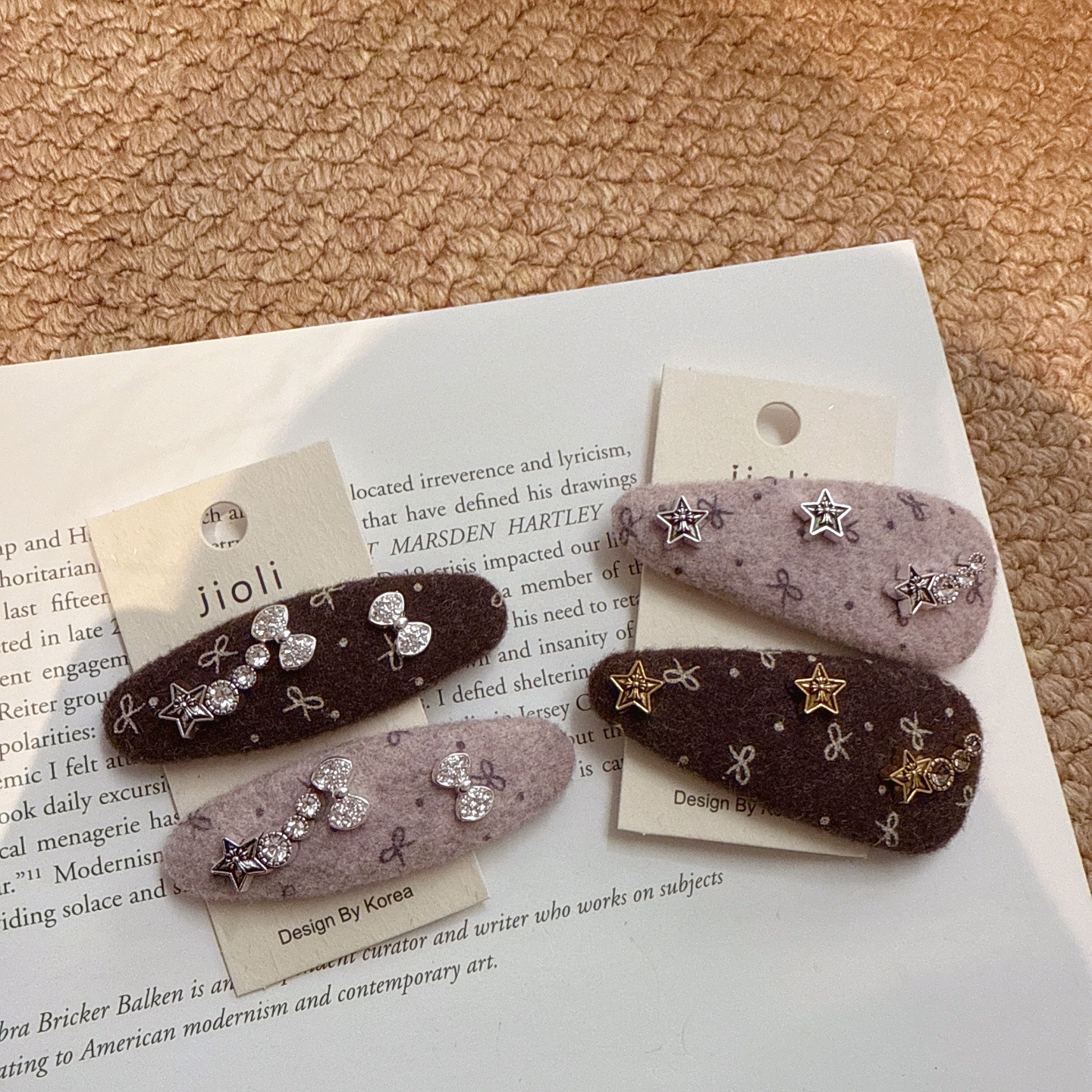 复古毛呢满钻蝴蝶结BB夹