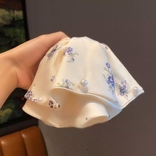 高级感法式珍珠吊坠方巾发饰紫色碎花大肠发圈复古绝美头花发圈