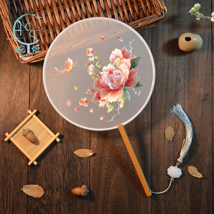 中国风苏绣双面绣嫩仙子团扇新品扇子古风绣花工艺扇舞蹈专用扇子