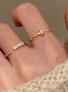 戒女电镀真金钉子高级感锆石指环设计感百搭戒指小众韩系开口食指