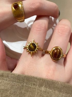 戒设计感美拉德戒指女小众轻奢批发气质椭圆食指开口手饰百搭简约