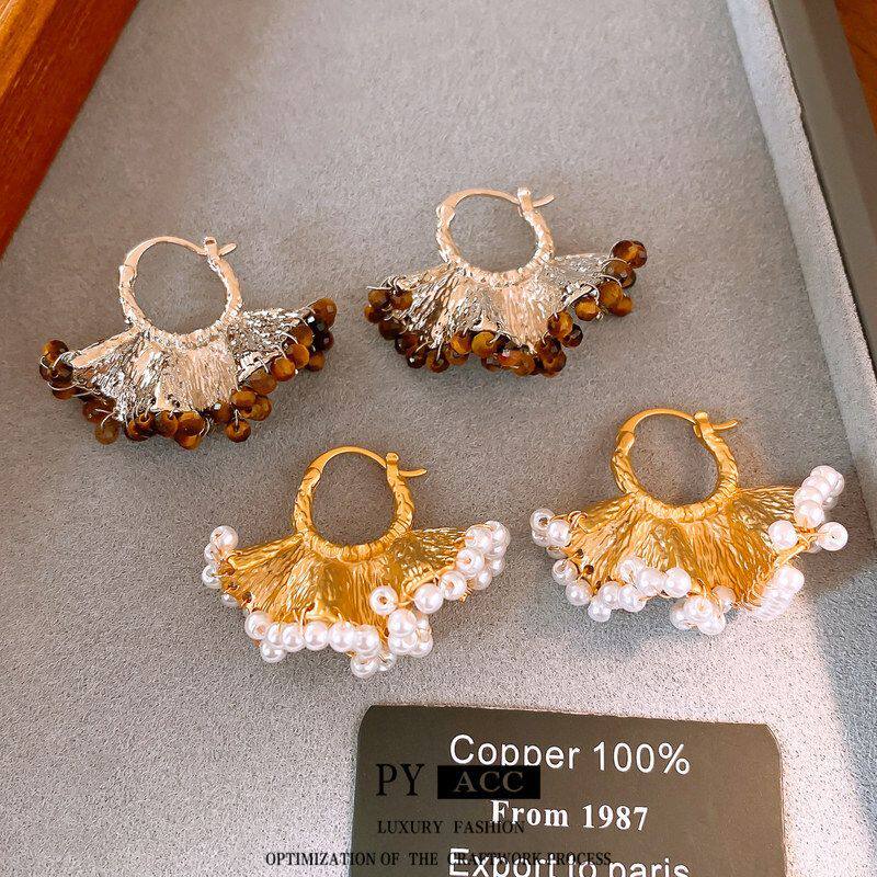 虎眼石〖耳扇中古珍珠耳扣饰品